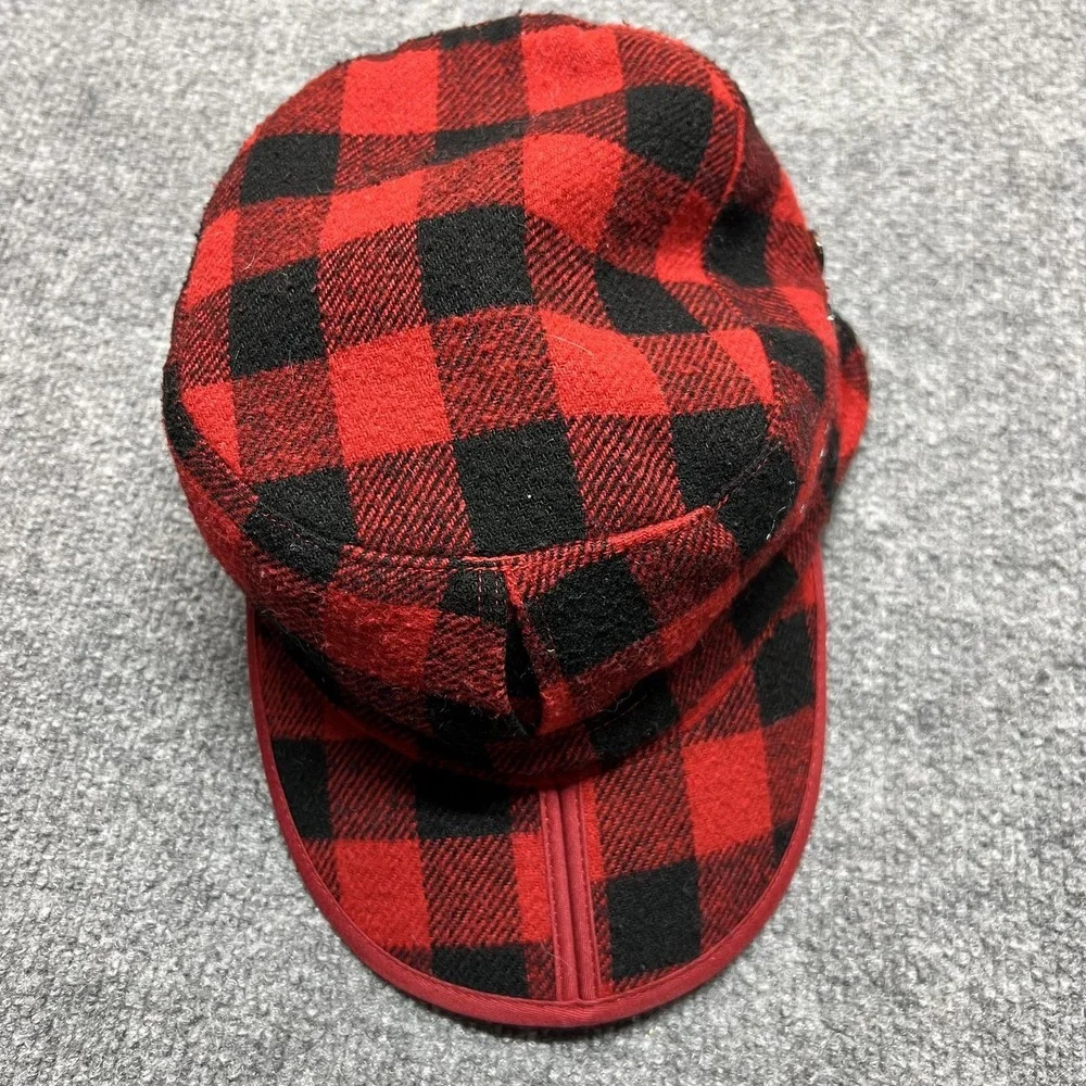 Outdoor Research Hat Army Cap Fitted Mens Large Red Plaid Ear Flap Fleece Winter